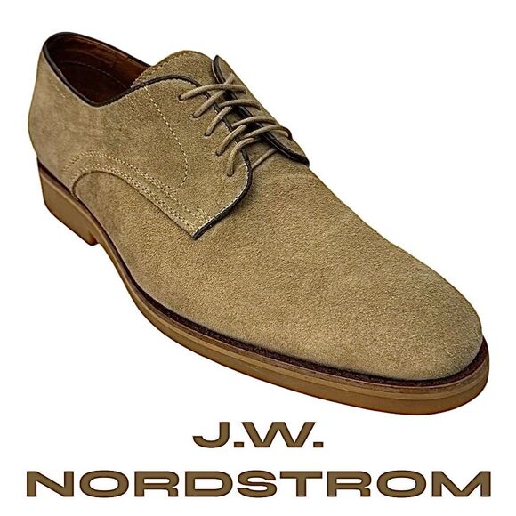 JWN Nordstrom Men’s Tan Suede Dress Shoes M20617 Traction Sole Size 8 M EUC